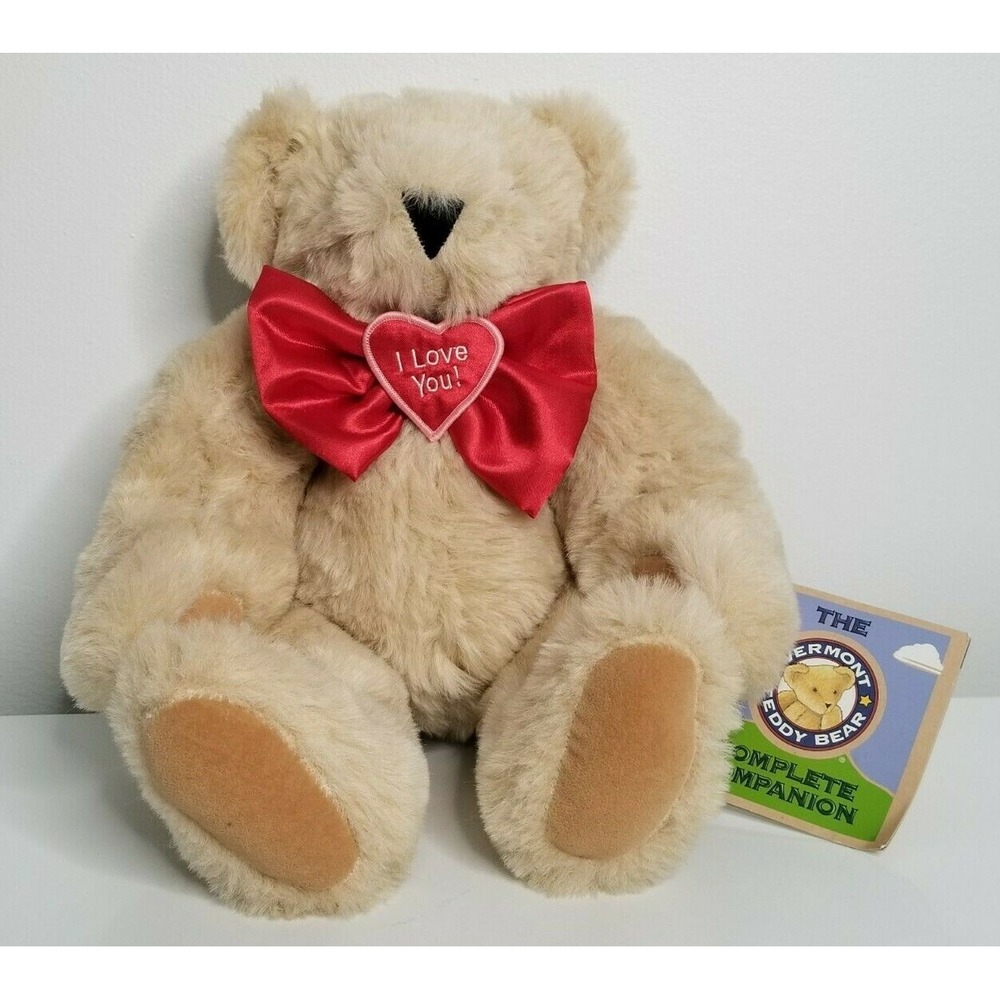 Vermont Teddy Bear Company I LOVE YOU 15" Jointed Brown Plush Stuffed Toy NEW